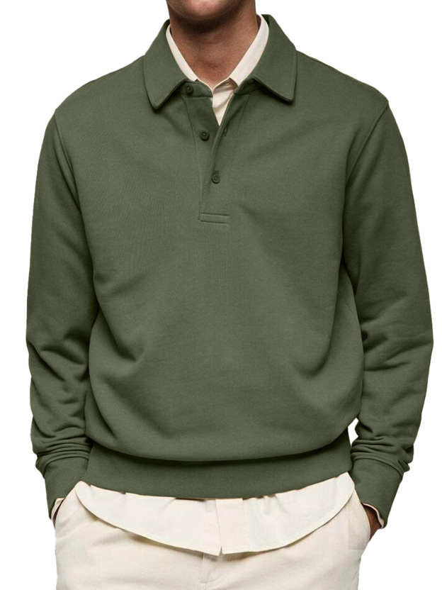Men's Casual Solid Color Lapel Button Comfortable Polo Sweatshirt