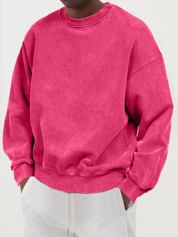 Men's Distressed Washed Cotton Round Neck Long-sleeved Sweatshirt