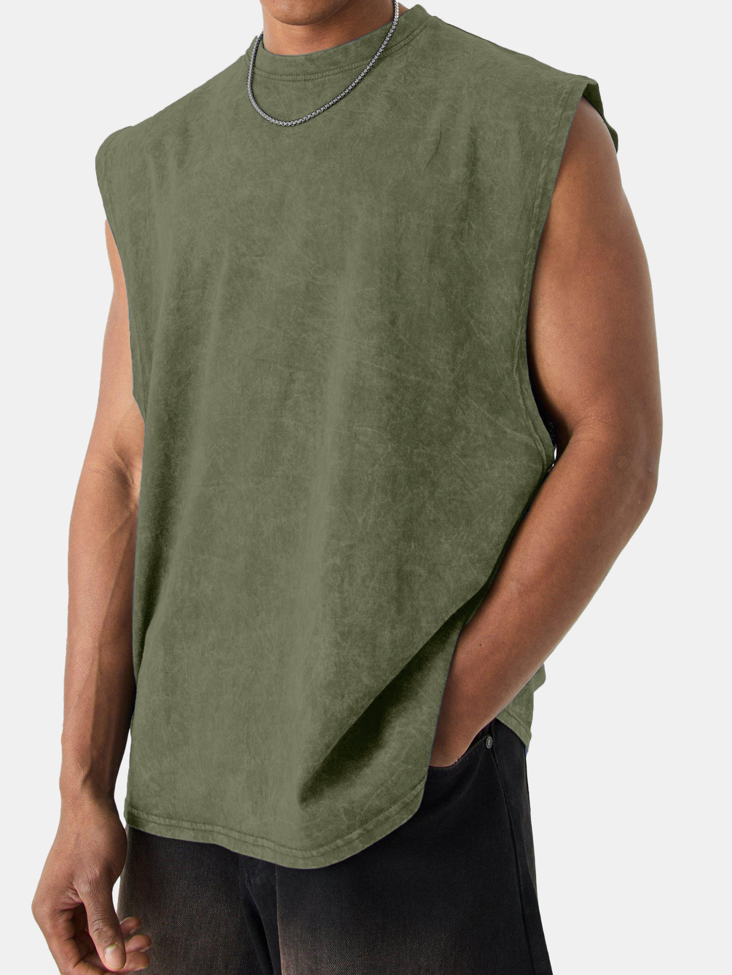 Men's Vintage Washed Solid Color Comfortable Sleeveless T-shirt