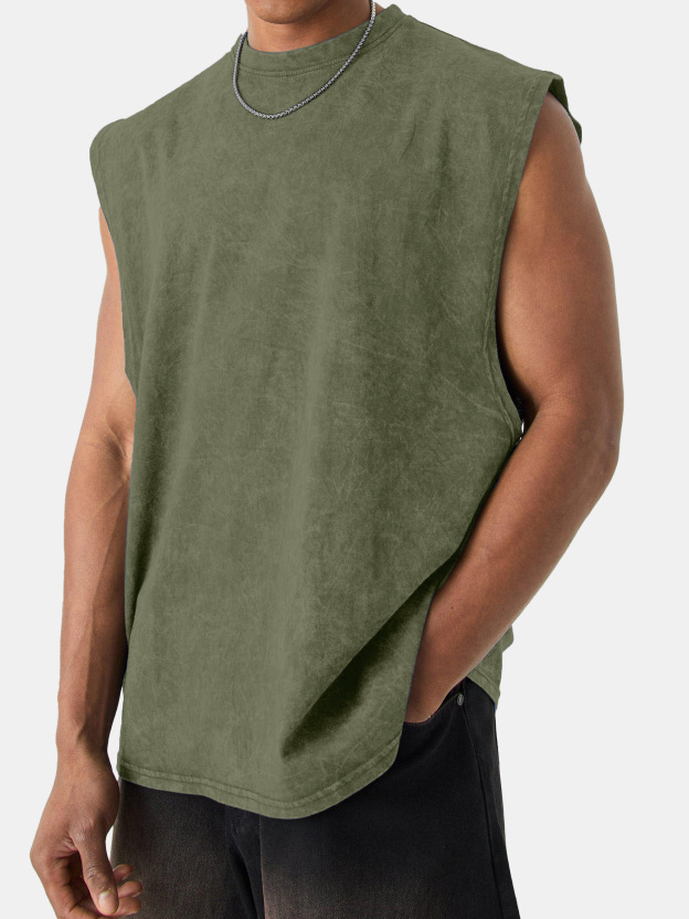Men's Vintage Washed Solid Color Comfortable Sleeveless T-shirt