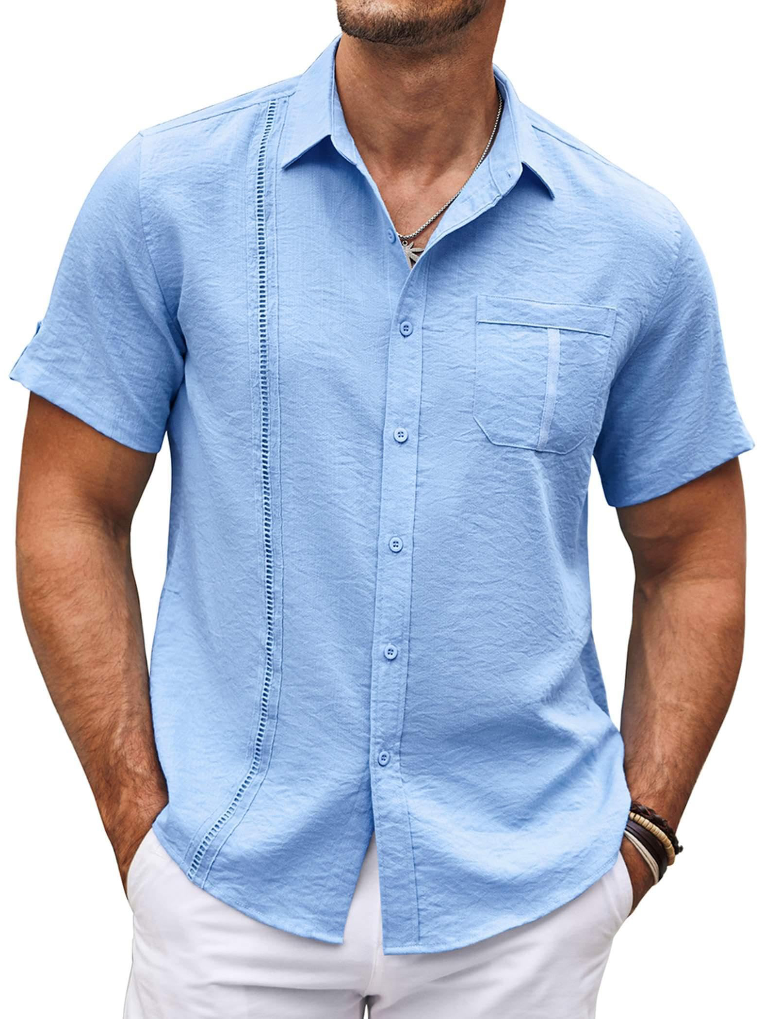 Men's Hawaiian Basics Casual Beach Pocket Short Sleeve Shirt