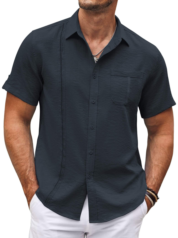 Men's Hawaiian Basics Casual Beach Pocket Short Sleeve Shirt
