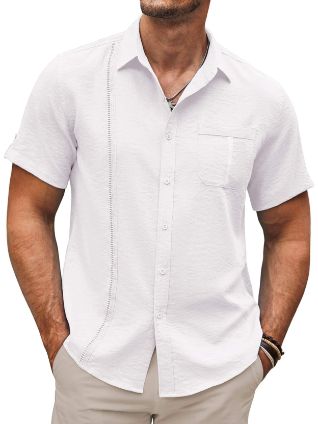  Men's Hawaiian Basics Casual Beach Pocket Short Sleeve Shirt