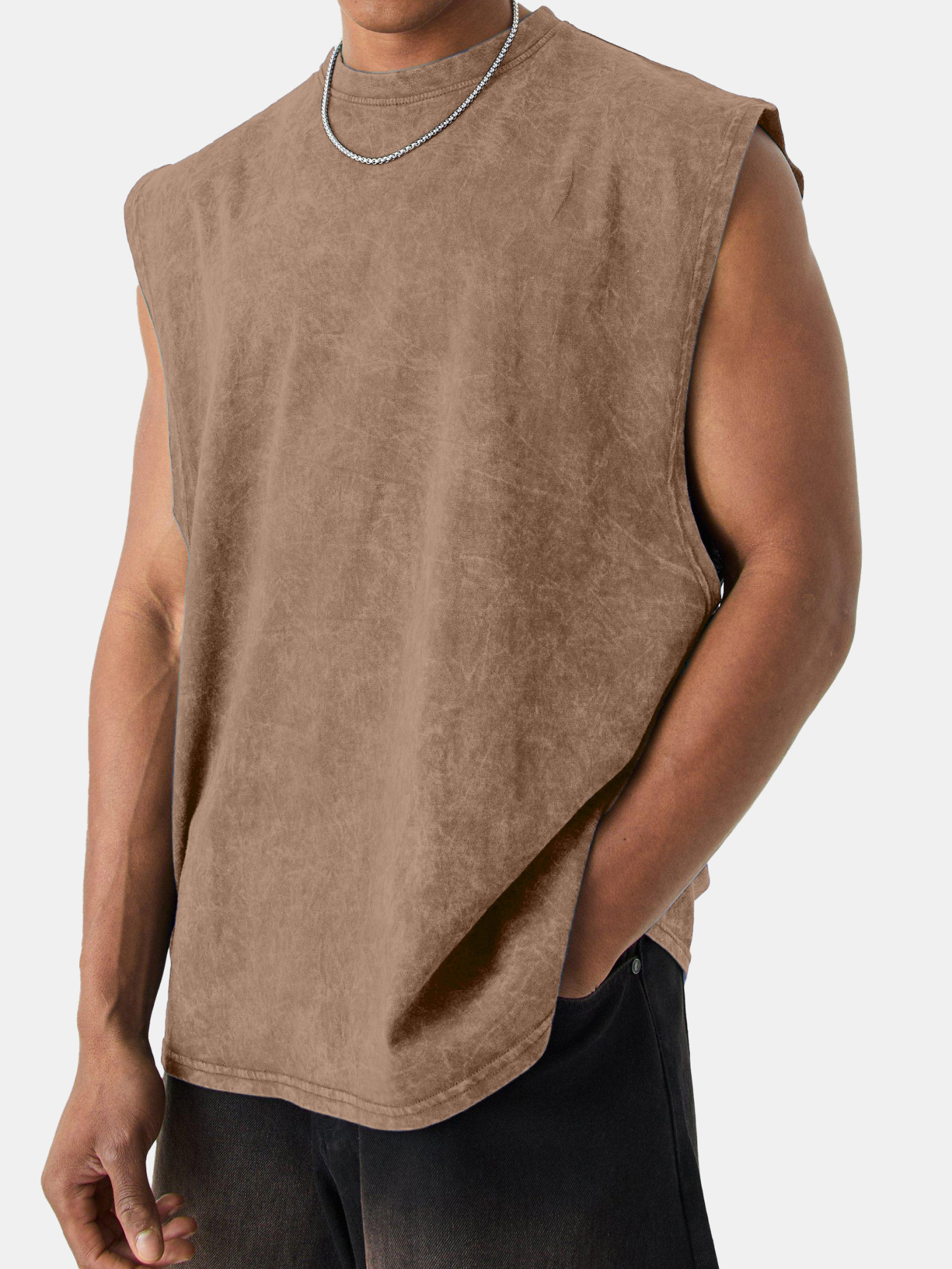 Men's Vintage Washed Solid Color Comfortable Sleeveless T-shirt