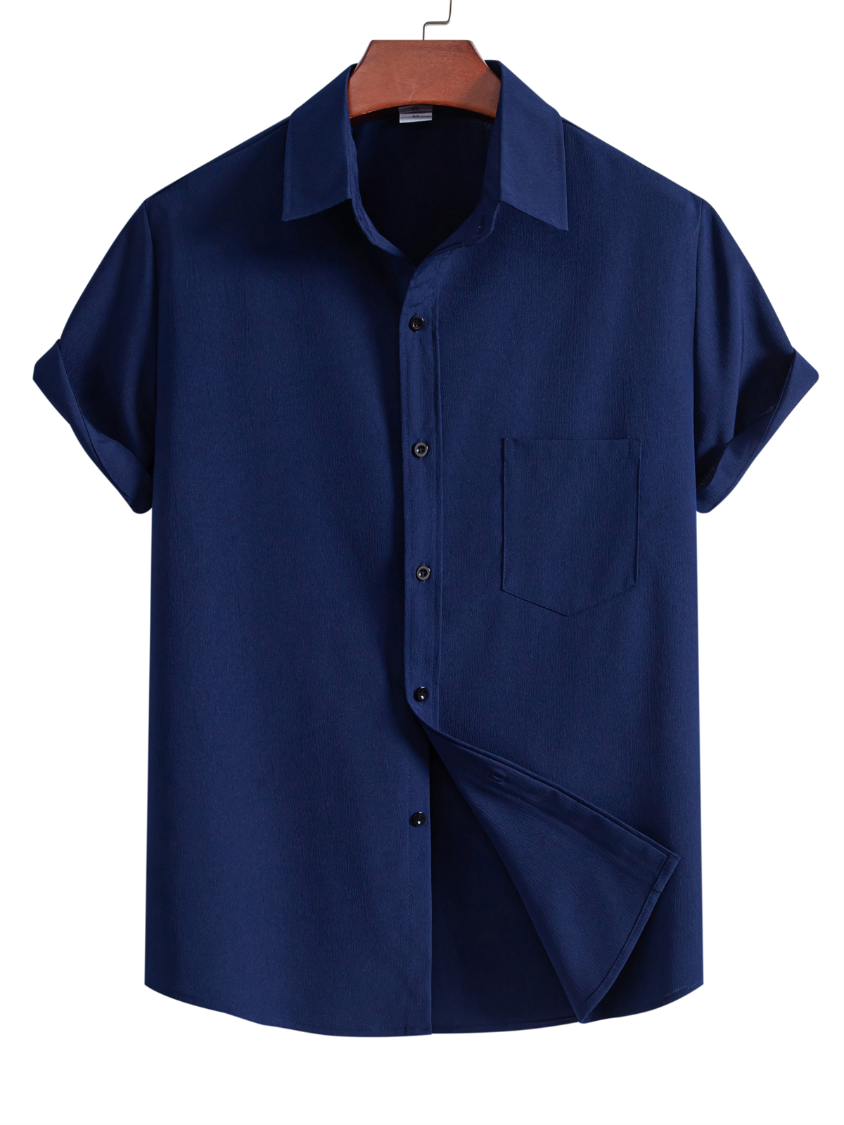 Men's Cotton And Linen Pocket Solid Color Texture Fabric Basic Simple Short-sleeved Shirt