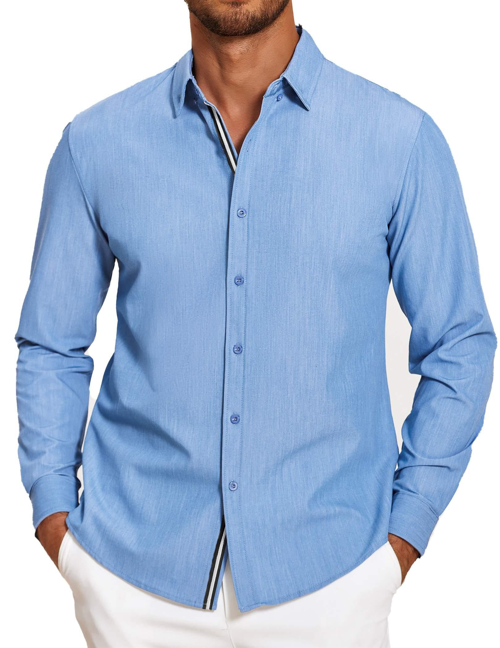 Men's Solid Color Simple and Comfortable Long Sleeve Shirt
