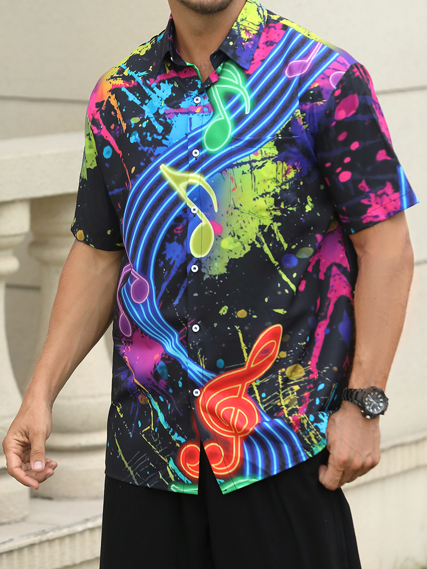 Musical Note Casual Loose Men's Plus Size Short-Sleeved Shirt