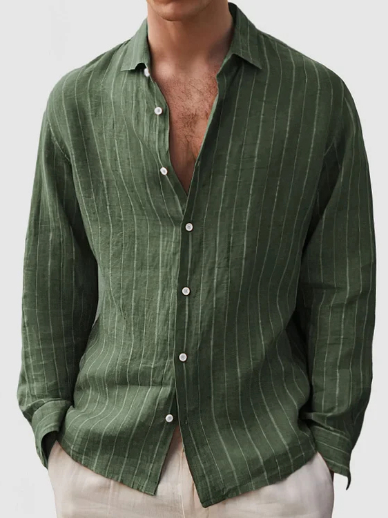 Men's Linen Striped Fashionable Long Sleeve Shirt