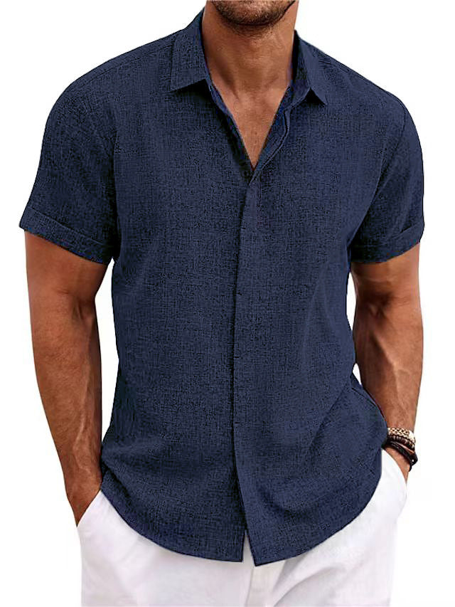 Men's Cotton Linen Casual Short Sleeve Quality Beach Hawaiian Daily Shirt