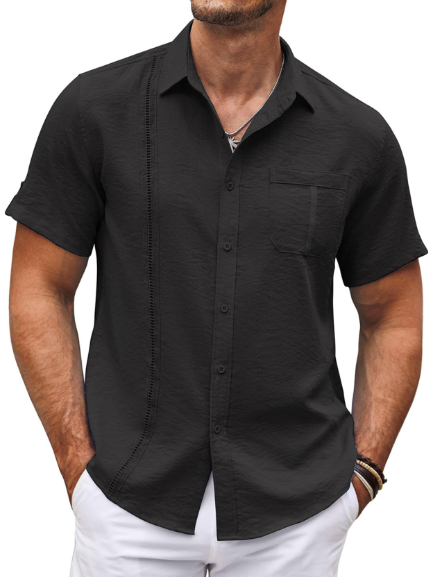  Men's Hawaiian Basics Casual Beach Pocket Short Sleeve Shirt