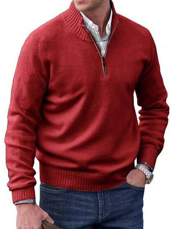 Men's Stand Collar Zipper Basic Solid Color Sweater Long Sleeve Sweatshirt