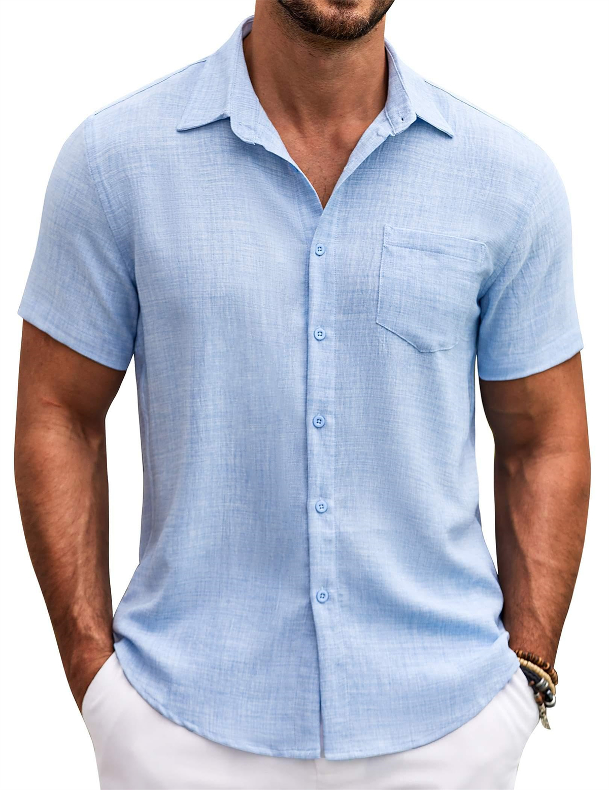 Men's Summer Basic Casual Pocket Short-sleeved Shirt