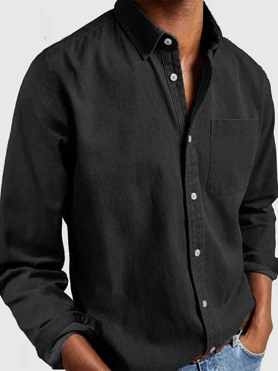 Men's Basics Vintage Washed Pocket Long Sleeve Shirt