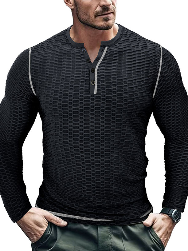 Sports Fitness Slim Breathable Men's Henley Top