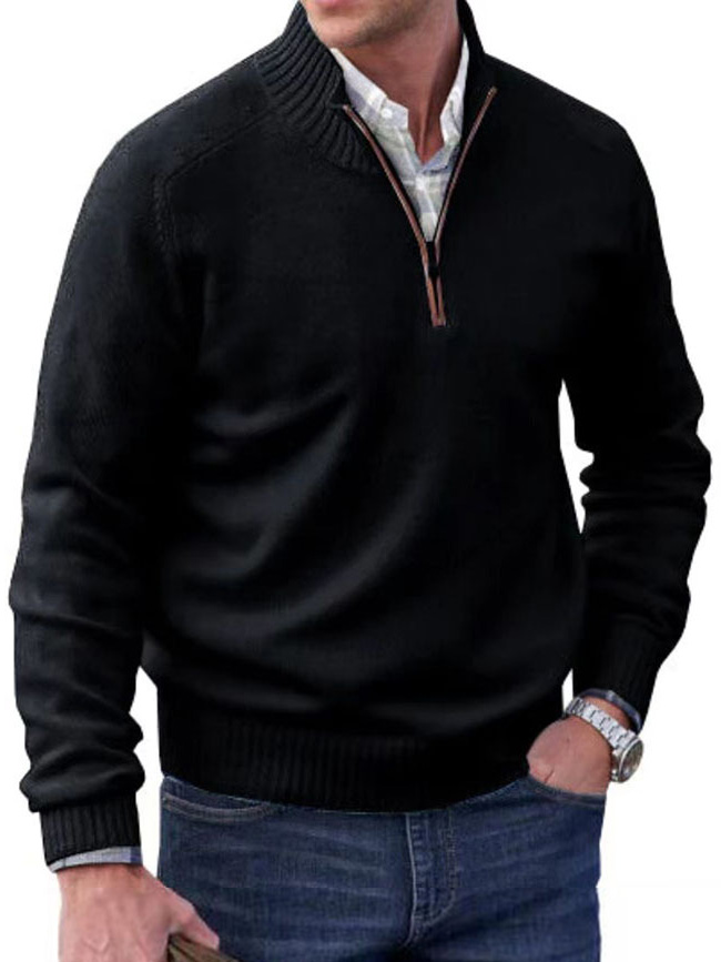 Men's Stand Collar Zipper Basic Solid Color Sweater Long Sleeve Sweatshirt