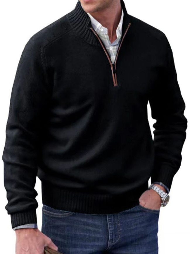 Men's Stand Collar Zipper Basic Solid Color Sweater Long Sleeve Sweatshirt