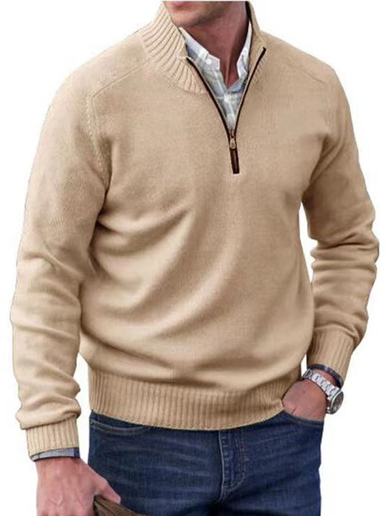 Men's Stand Collar Zipper Basic Solid Color Sweater Long Sleeve Sweatshirt
