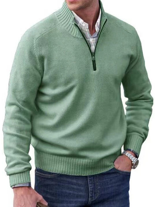 Men's Stand Collar Zipper Basic Solid Color Sweater Long Sleeve Sweatshirt