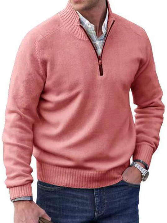 Men's Stand Collar Zipper Basic Solid Color Sweater Long Sleeve Sweatshirt