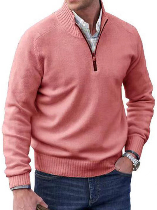 Men's Stand Collar Zipper Basic Solid Color Sweater Long Sleeve Sweatshirt