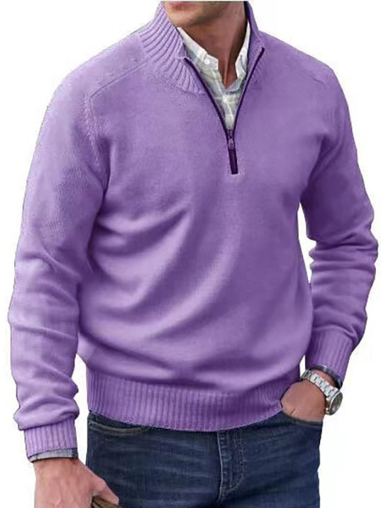 Men's Stand Collar Zipper Basic Solid Color Sweater Long Sleeve Sweatshirt