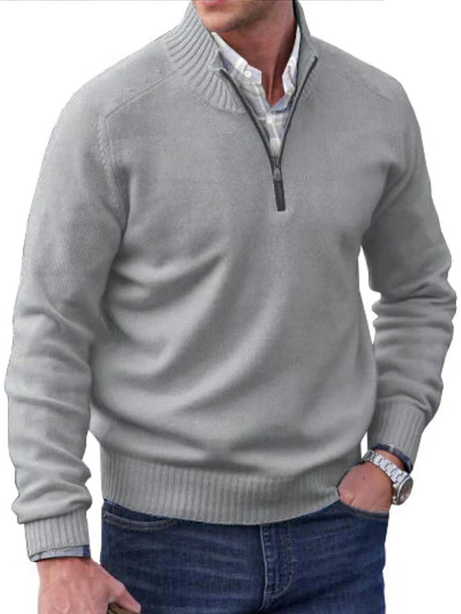 Men's Stand Collar Zipper Basic Solid Color Sweater Long Sleeve Sweatshirt