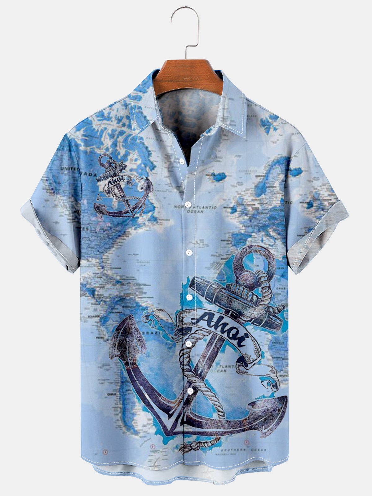 Anchor Casual Loose Men's Plus Size Short-Sleeved Shirt-Mokaloha