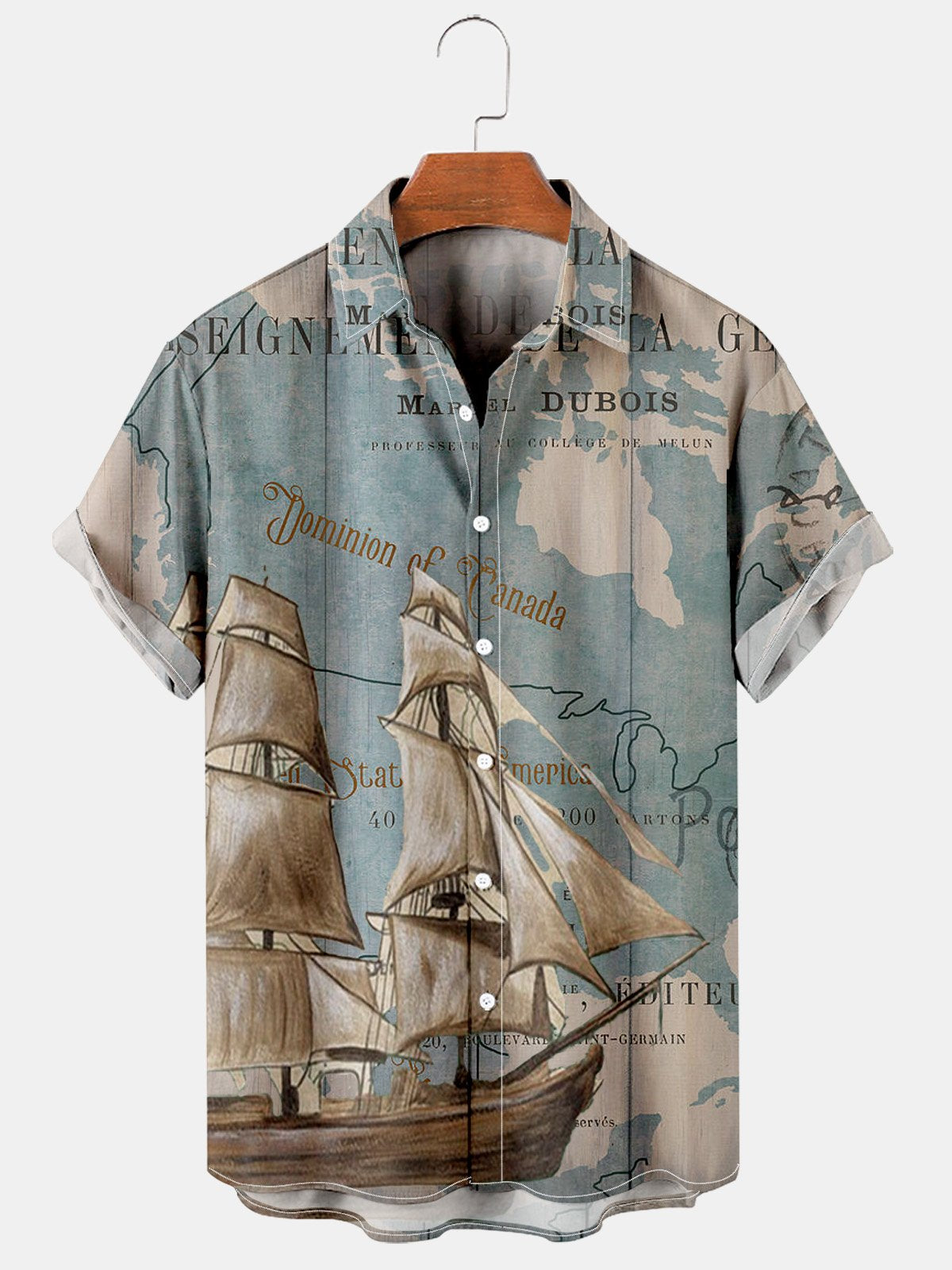 Men's Casual Vintage Sailing Map Cozy Plus Size Shirt-Mokaloha