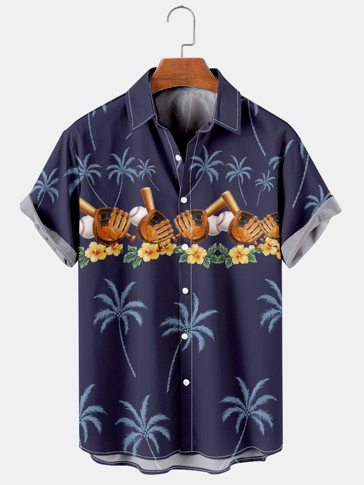 Men's Simple Hawaiian Baseball Coconut Print Casual Shirt-Mokaloha
