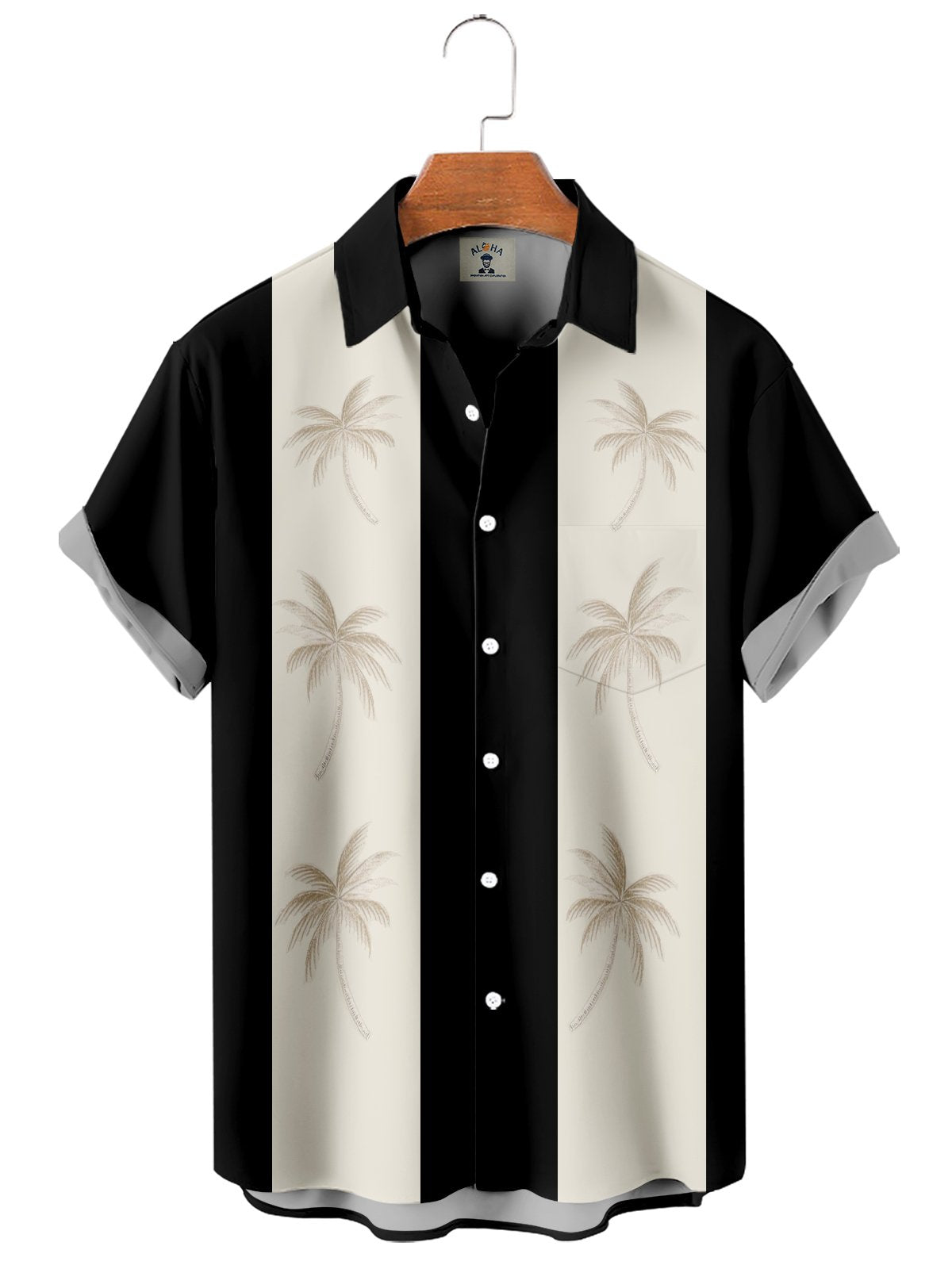 Men's Simple Everyday Hawaiian Palm Tree Print Bowling Shirt-Mokaloha