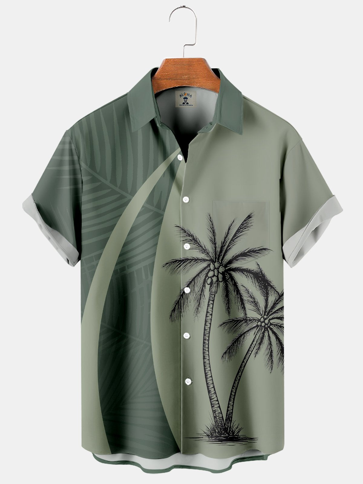 Men's Casual Hawaiian Palm Line Print Short Sleeve Shirt