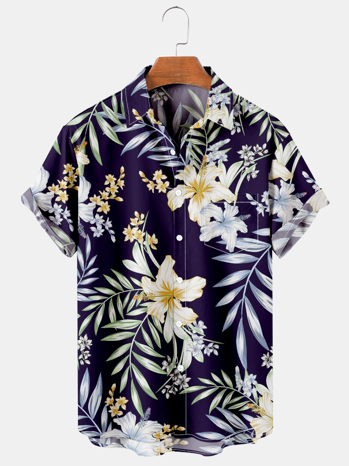 Men's Simple Hawaiian Floral Print Casual Shirt-Mokaloha