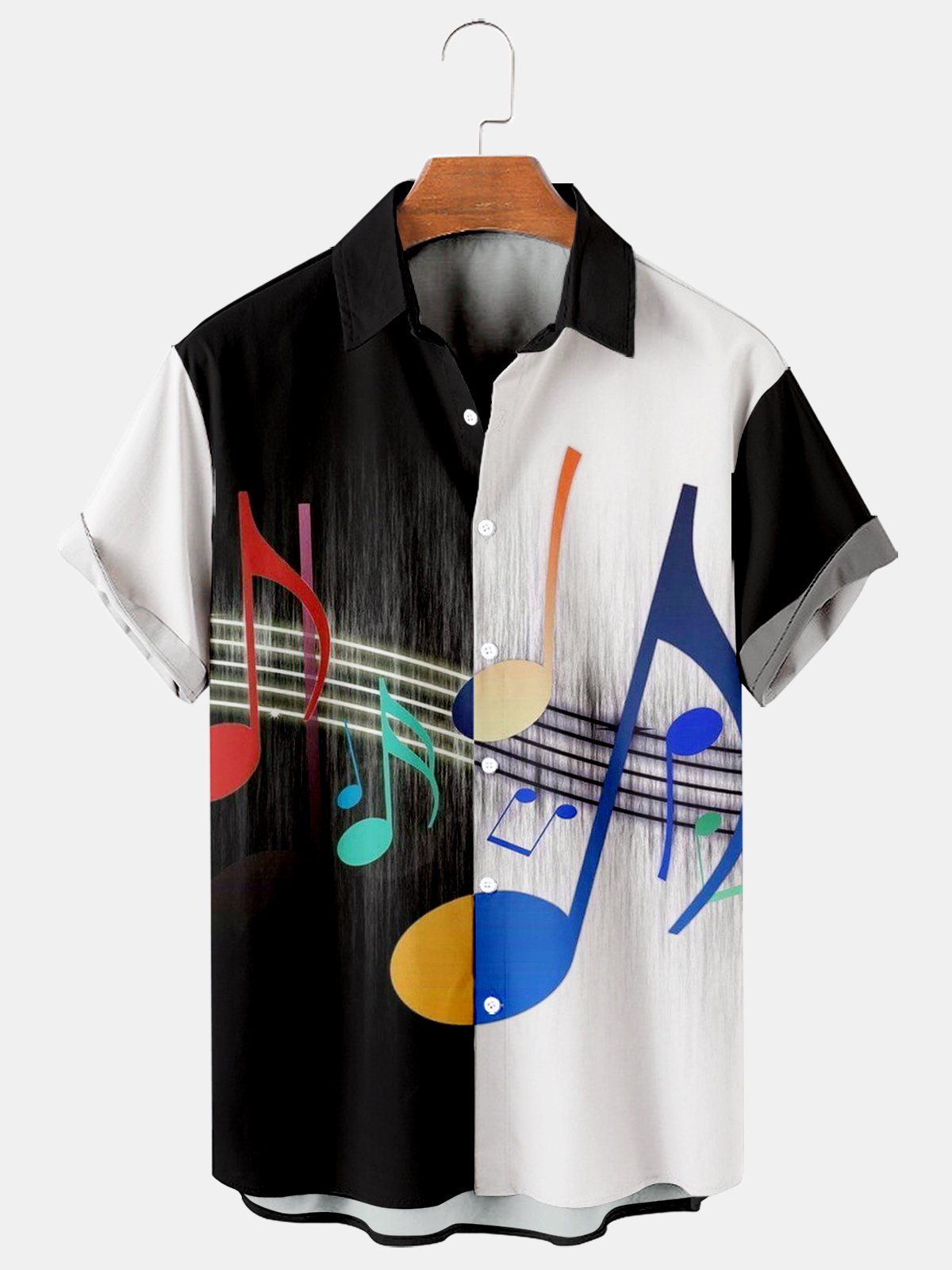 Musical Note Casual Loose Men's Plus Size Short-Sleeved Shirt-Mokaloha