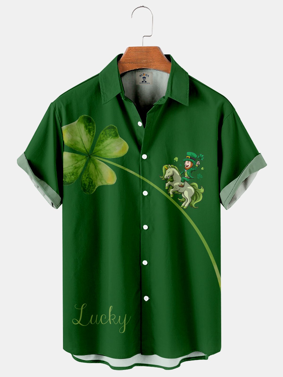 St Patrick's Clover And Elves Casual Loose Men's Plus Size Short-Sleeved Shirt-Mokaloha
