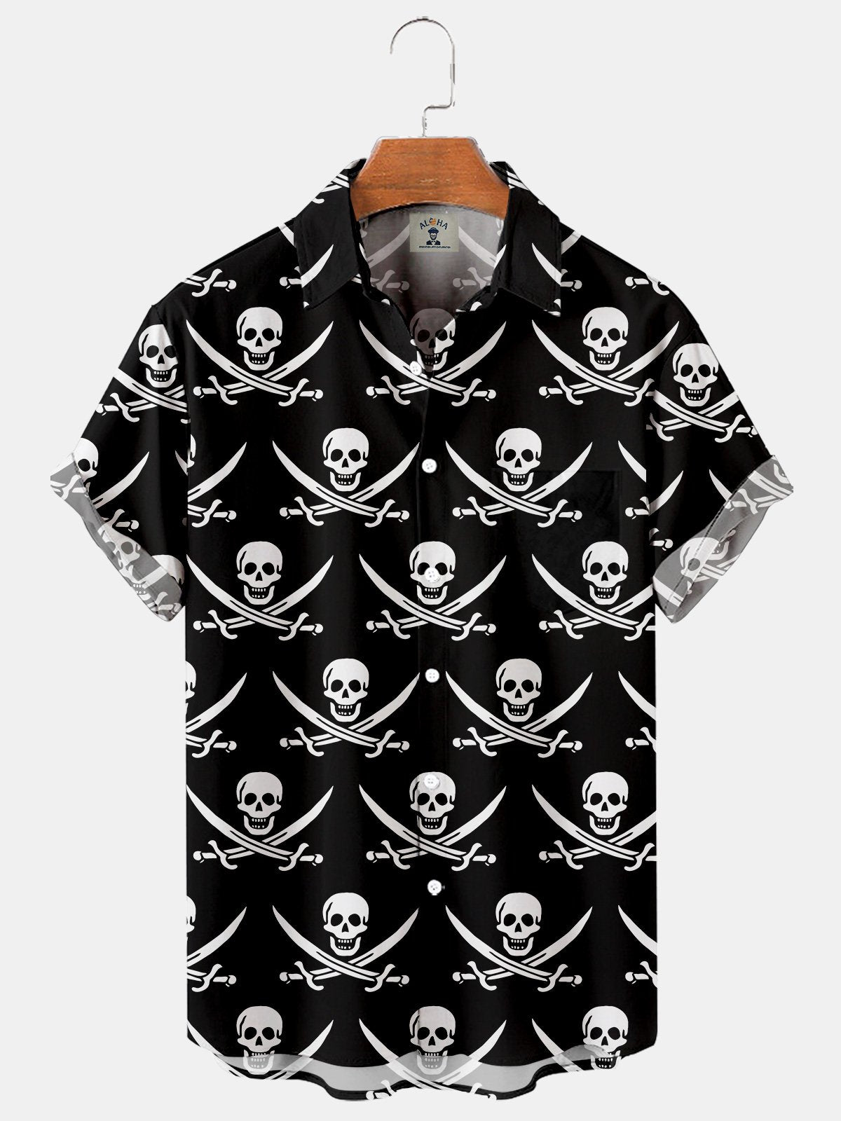 Men's Hawaiian Skull Print Casual Loose Oversized Short Sleeve Shirt