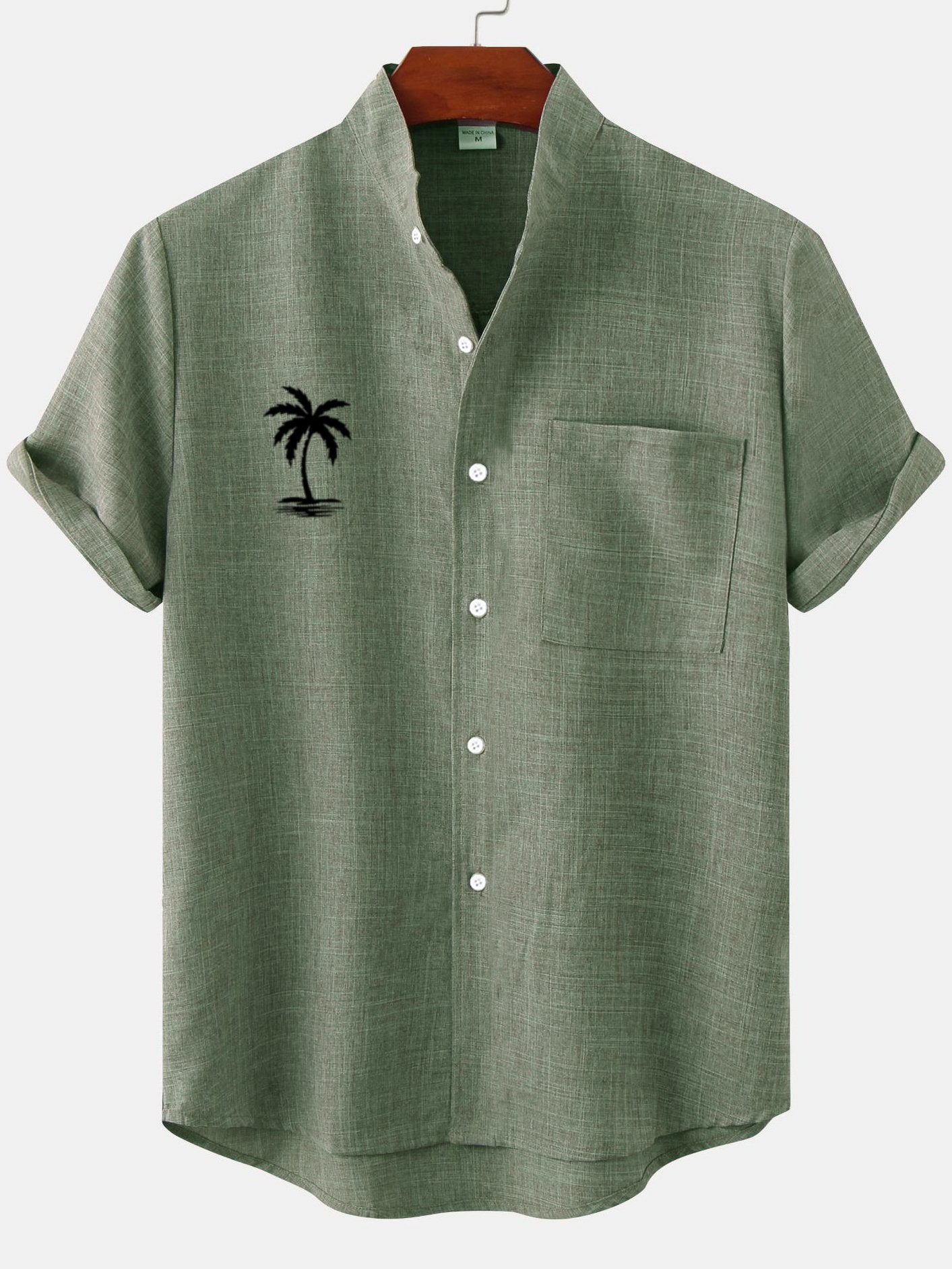 Men's Stand Collar Hawaiian Palm Coconut Tree Casual Print Shirt-Mokaloha
