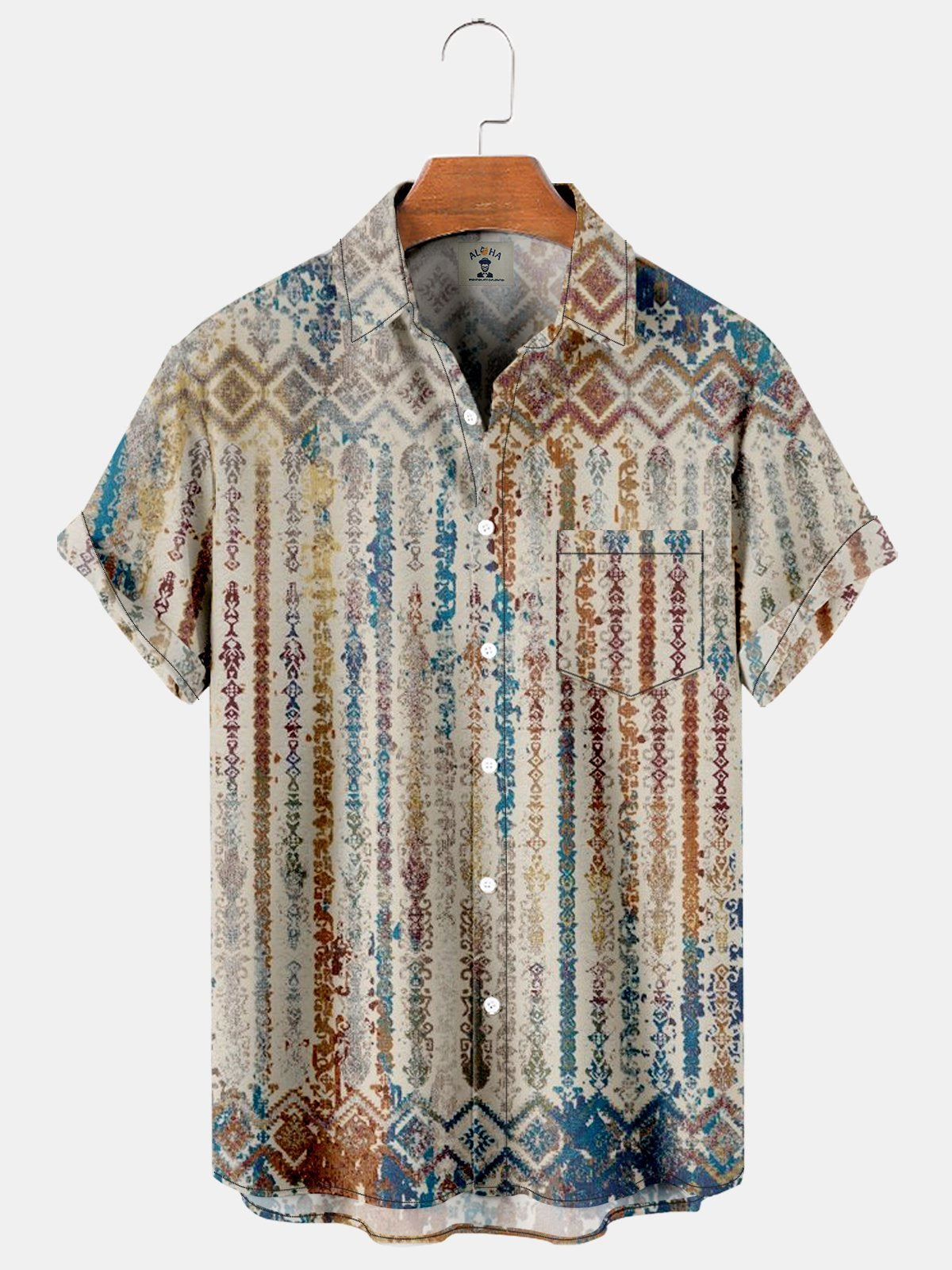 Vintage Ethnic Print Short Sleeve Shirt-Mokaloha