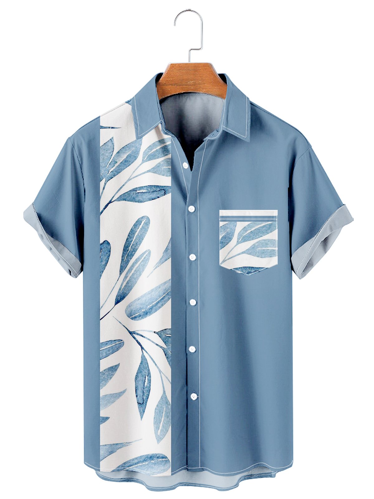 Daily Simple Leaf Patchwork Men's Casual Shirt-Mokaloha