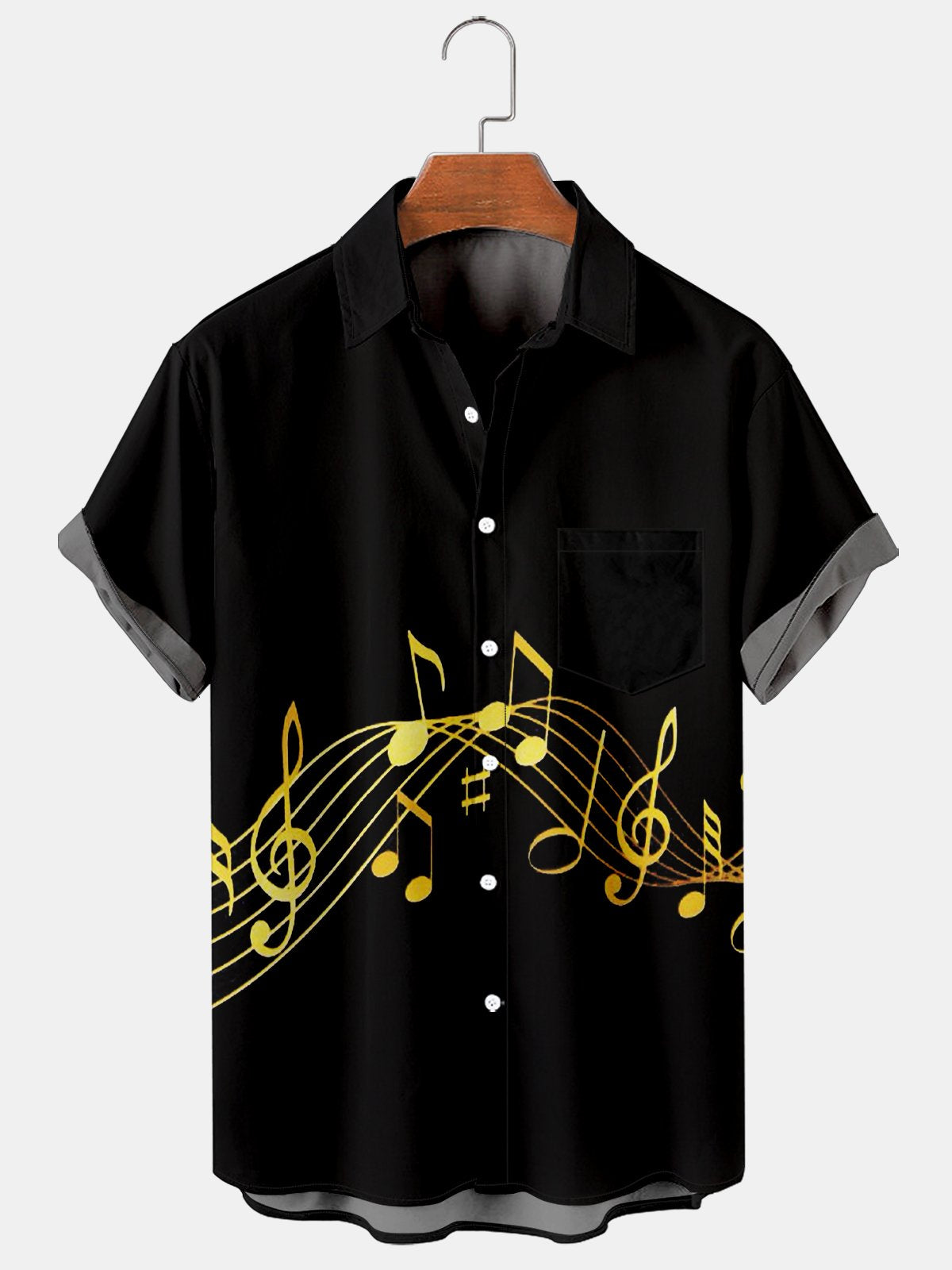 Men's Casual Music Symbol Print Casual Shirt-Mokaloha