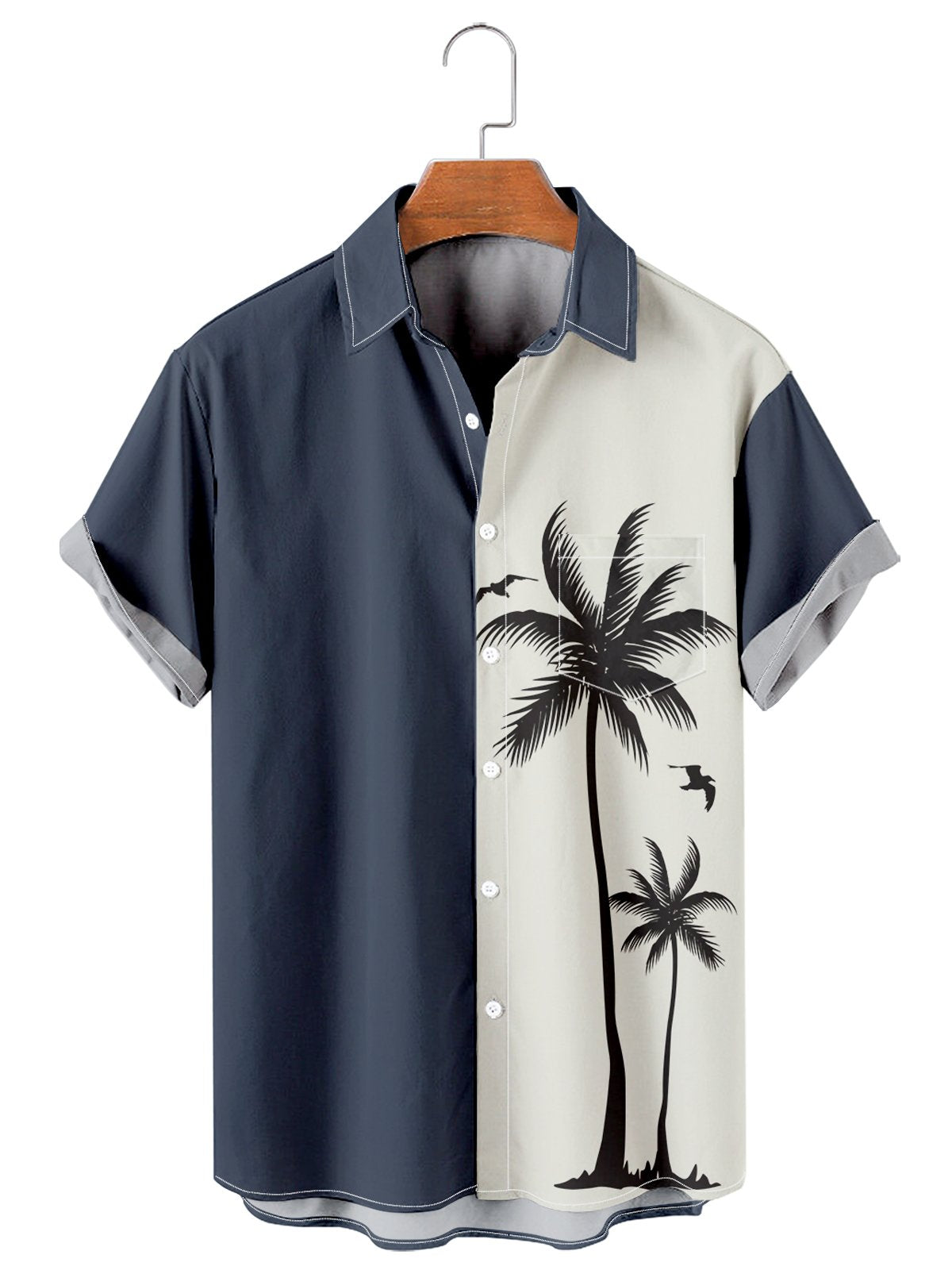Simple coconut tree stitching men's shirt-Mokaloha