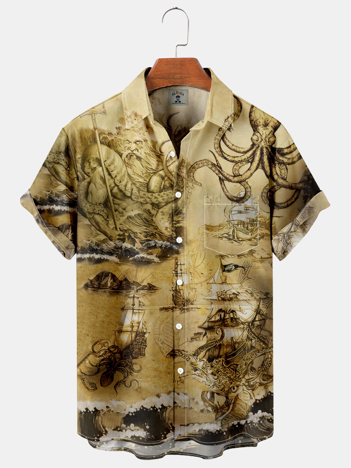 Men's Casual Nautical Octopus Print Short Sleeve Shirt-Mokaloha