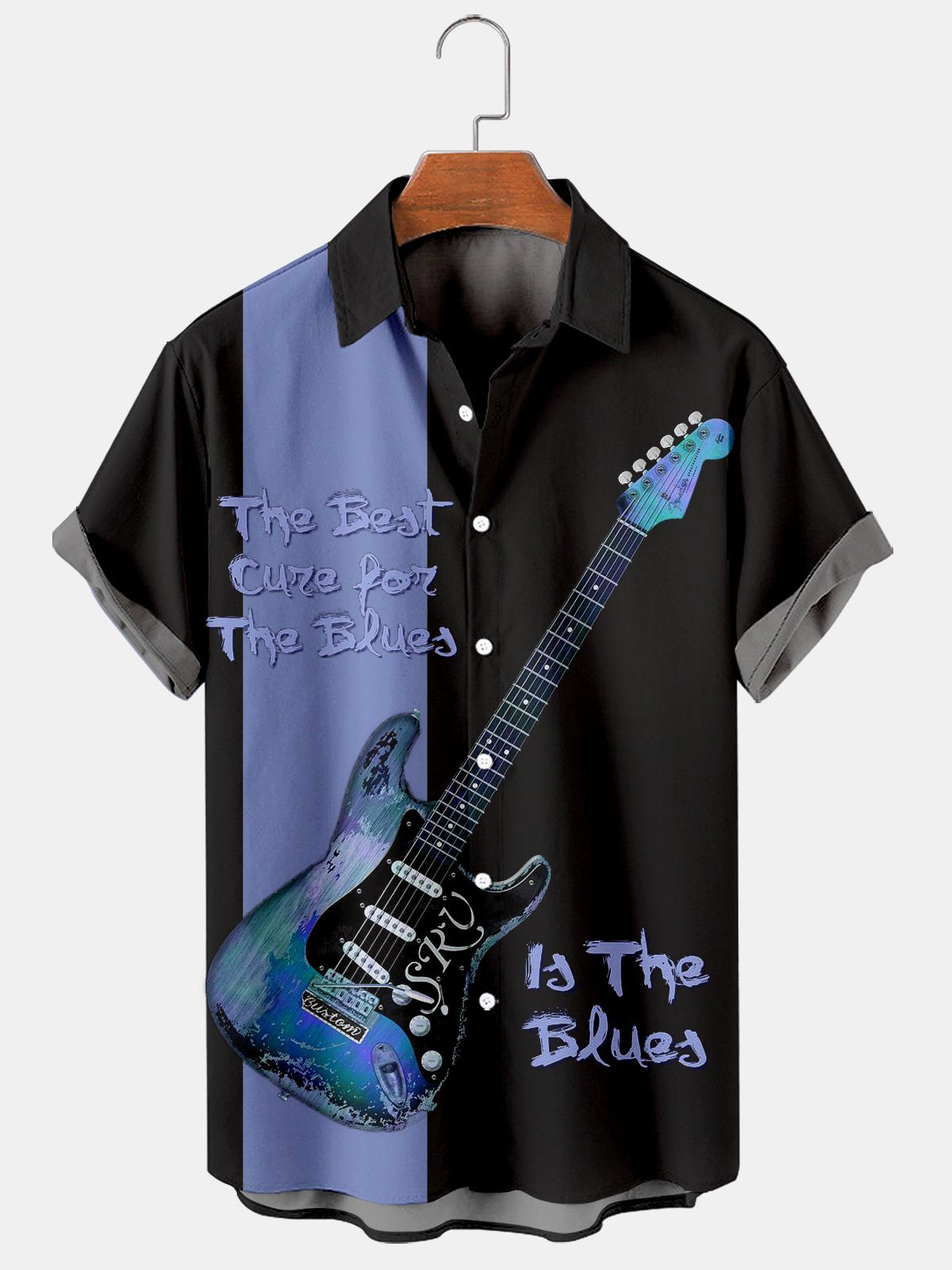 Men's Simple Music Guitar Patchwork Shirt-Mokaloha
