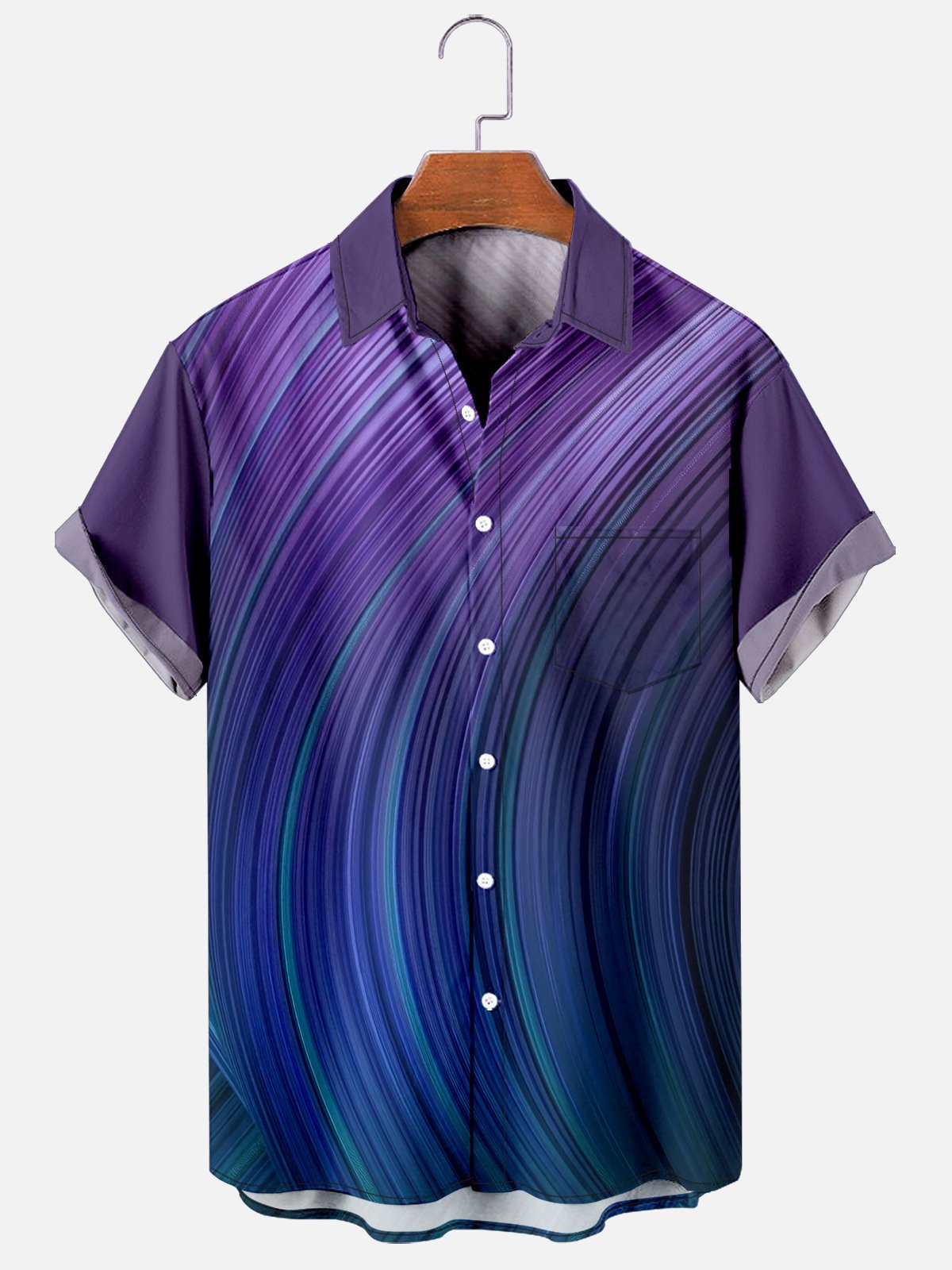 Rock Wave Print Streamer Simple Casual Men's Large Short Sleeve Basic Shirt-Mokaloha