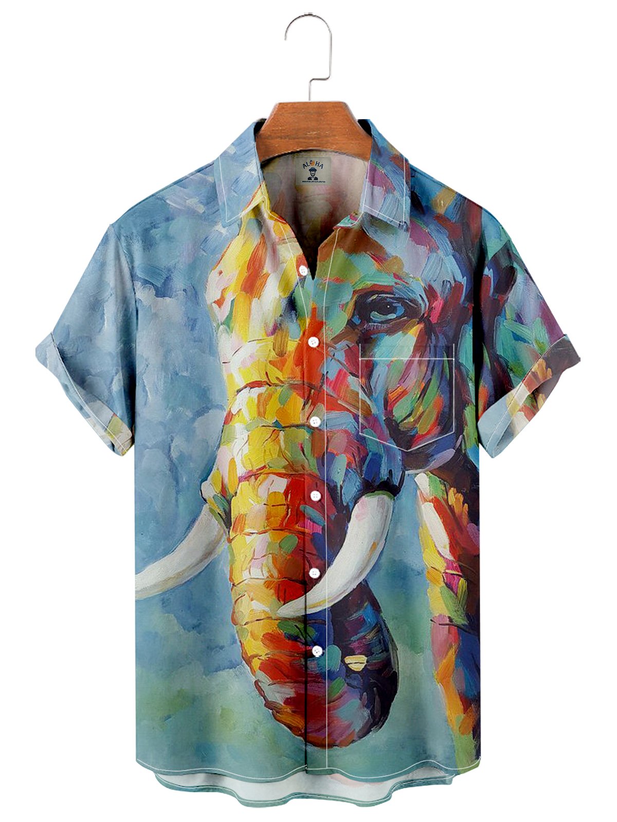 Men's Fashion Elephant Graffiti Casual Print Short Sleeve Shirt-Mokaloha