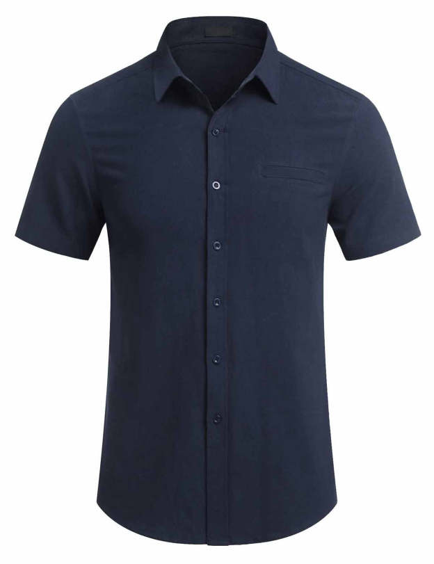 Men's Fake Pocket Linen Shirt Short Sleeve Button Up Shirt Summer Beach Hawaiian Shirt