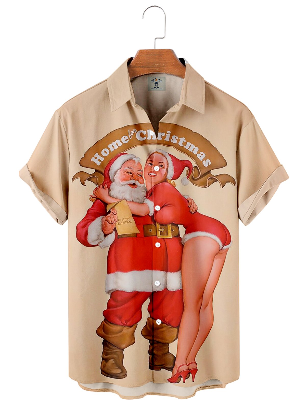 Christmas Elements Santa Claus And Christmas Girl Printing Men's Short Sleeve Shirt-Mokaloha