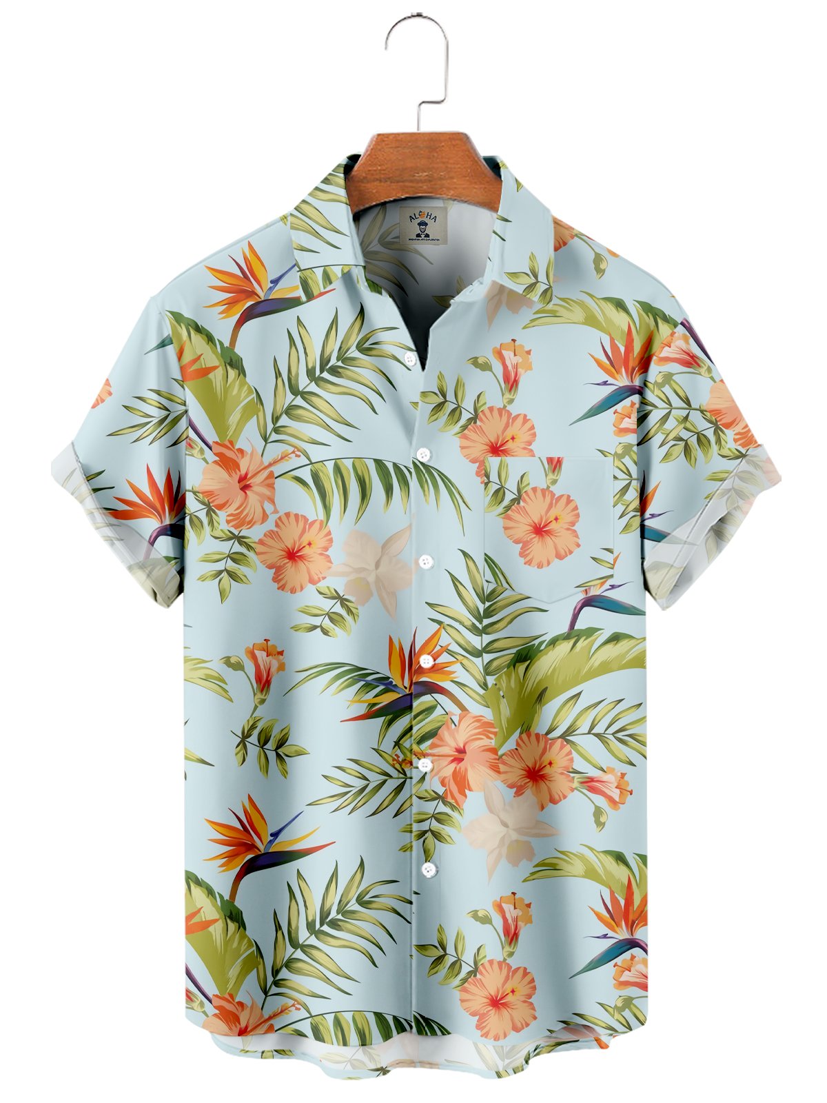 Men's Hawaiian Floral and Bird of Paradise Print Short Sleeve Shirt-Mokaloha