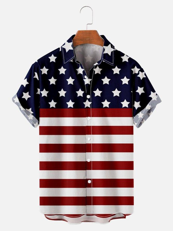 Simple American Flag Casual Men's Print Shirt-Mokaloha
