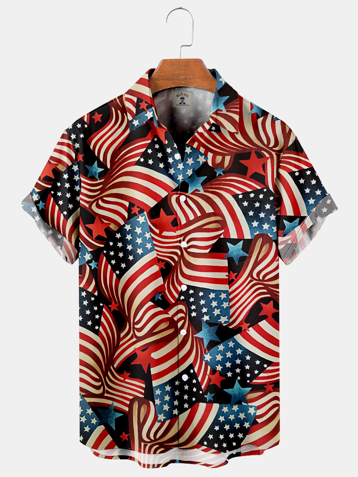 American Flag Casual Loose Men's Plus Size Short-Sleeved Shirt-Mokaloha