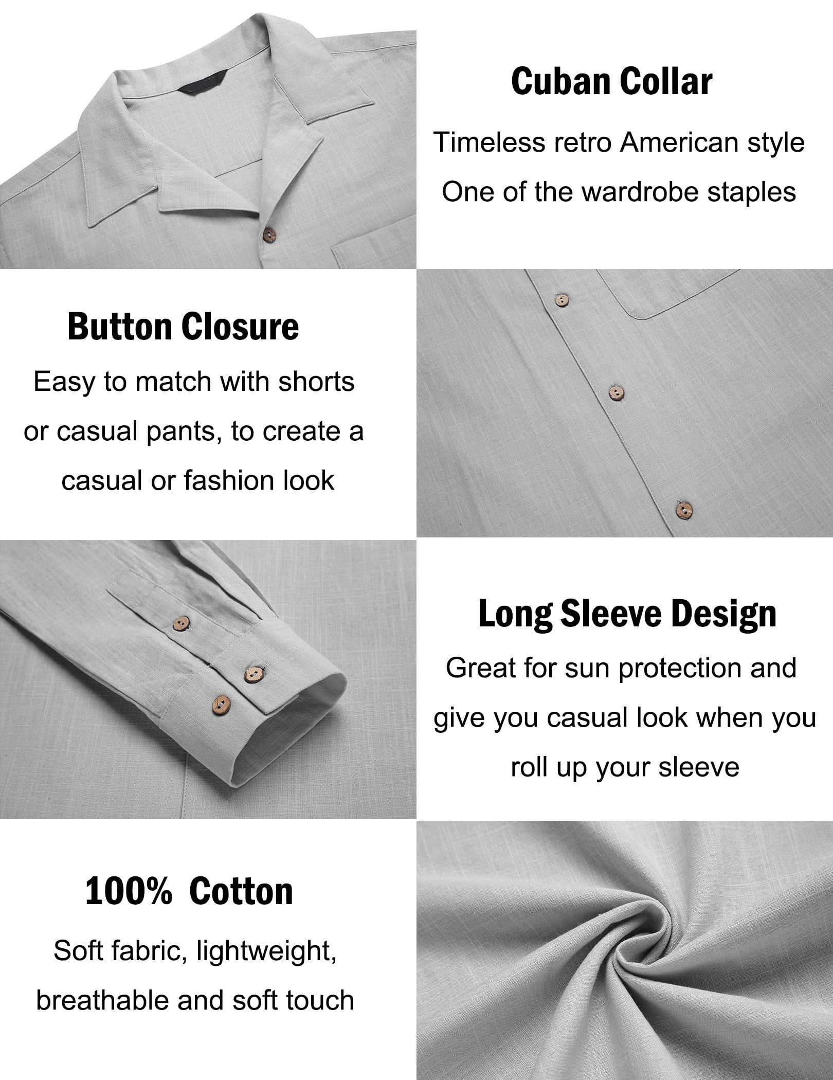 Men's Basic Cotton and Linen Long Sleeve Pocket Classic Shirt